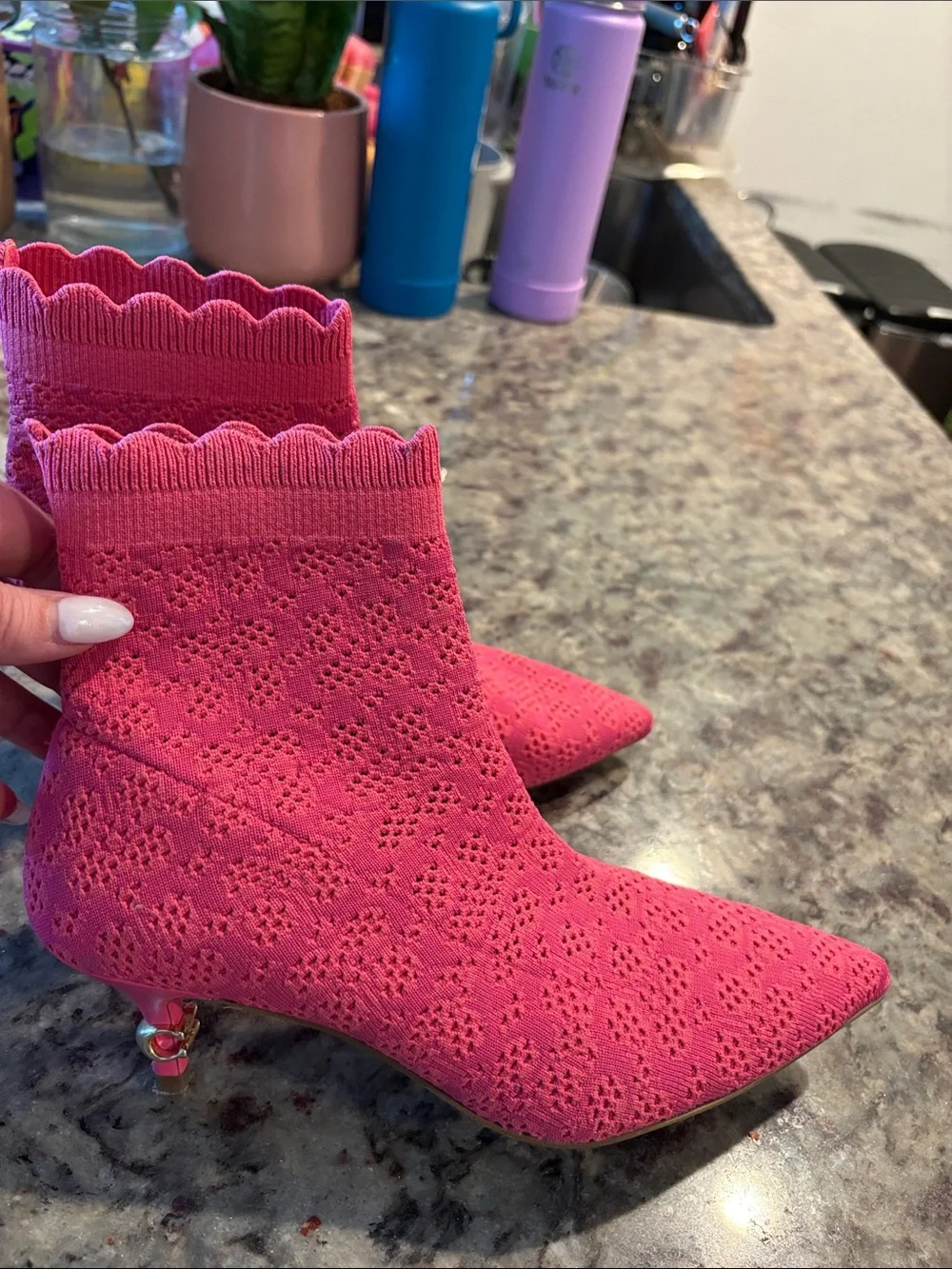 Coach Pink Knit Pointed Ankle Booties